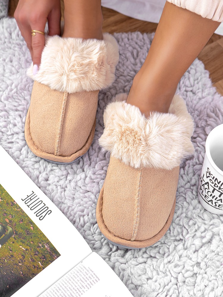 LILY FUR BEIGE SLIPPERS