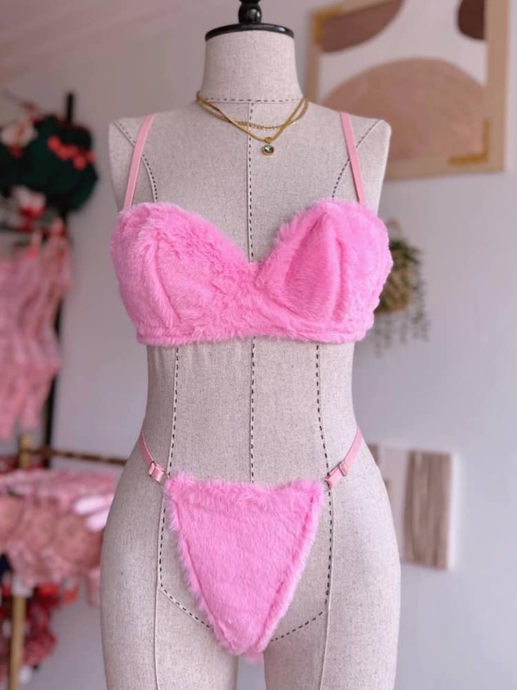 PINK FUR UNDERWEAR SET -...