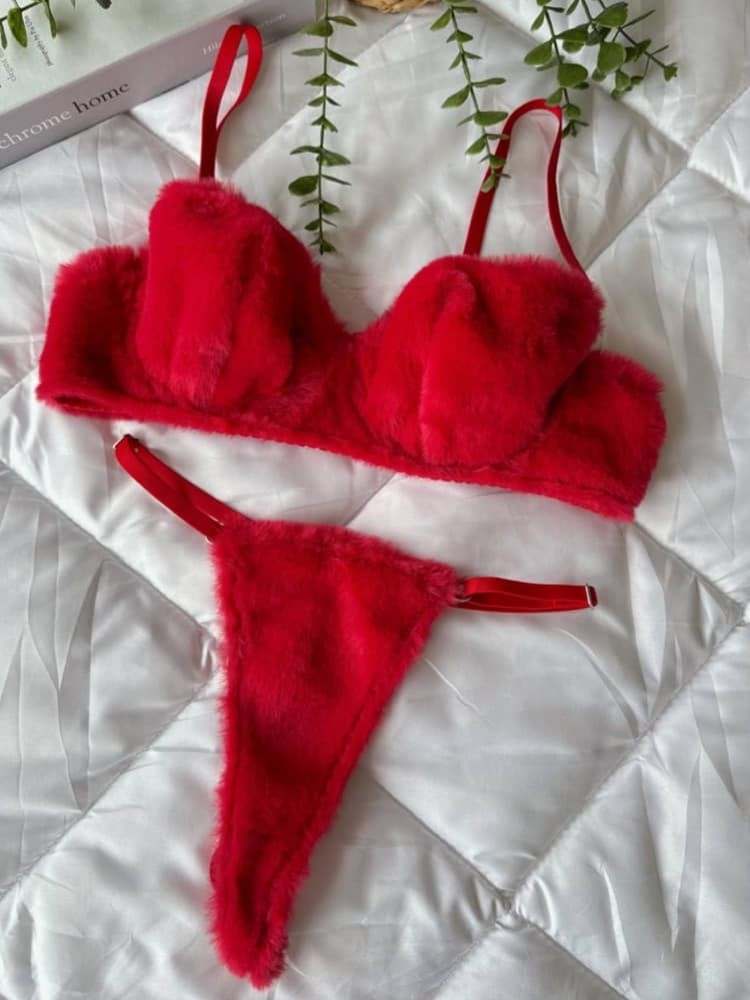 RED FUR UNDERWEAR SET - BABINA